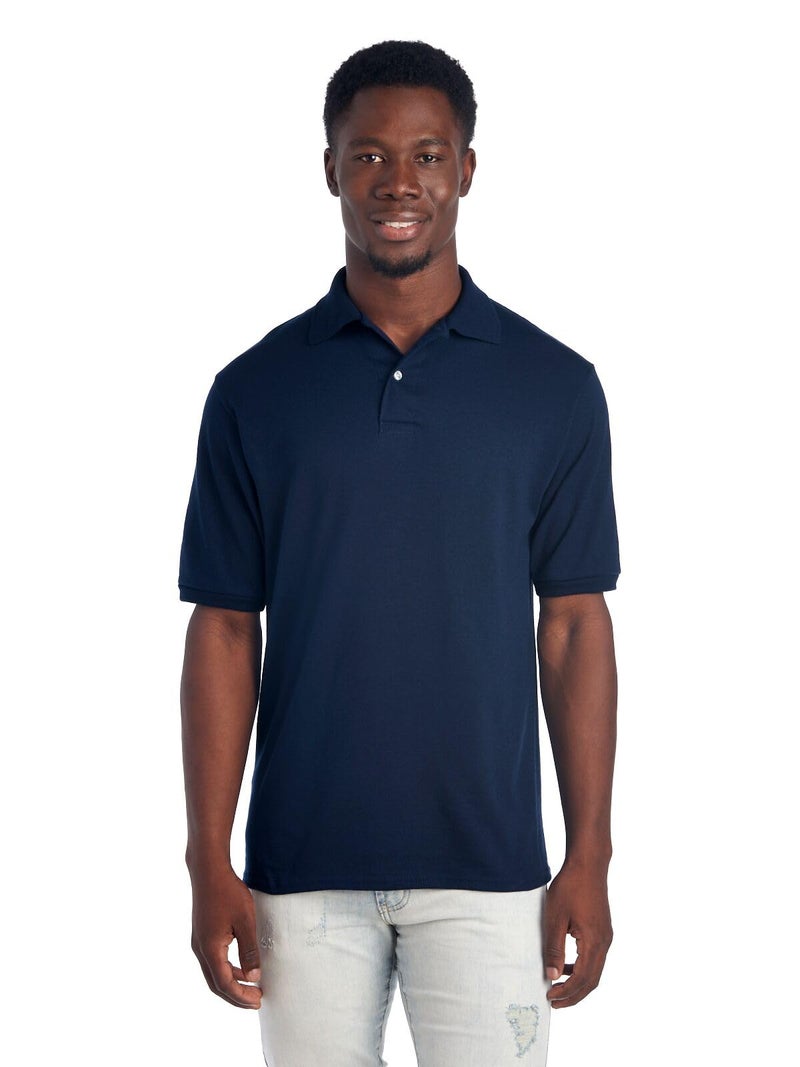 Jerzees Men's SpotShield 2 Button Rib Knit Polo Shirt_XL_J Navy - Image 1